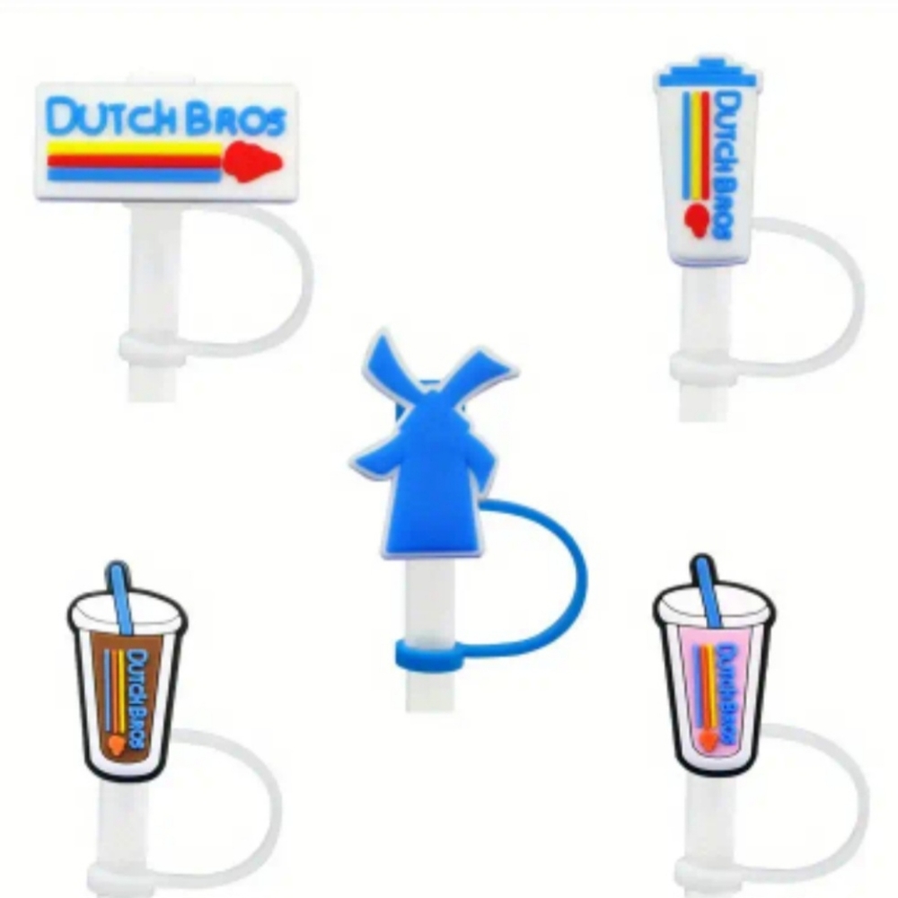 Dutch Bros Coffee Inspired Reusable Straw Toppers Set Of 5 New